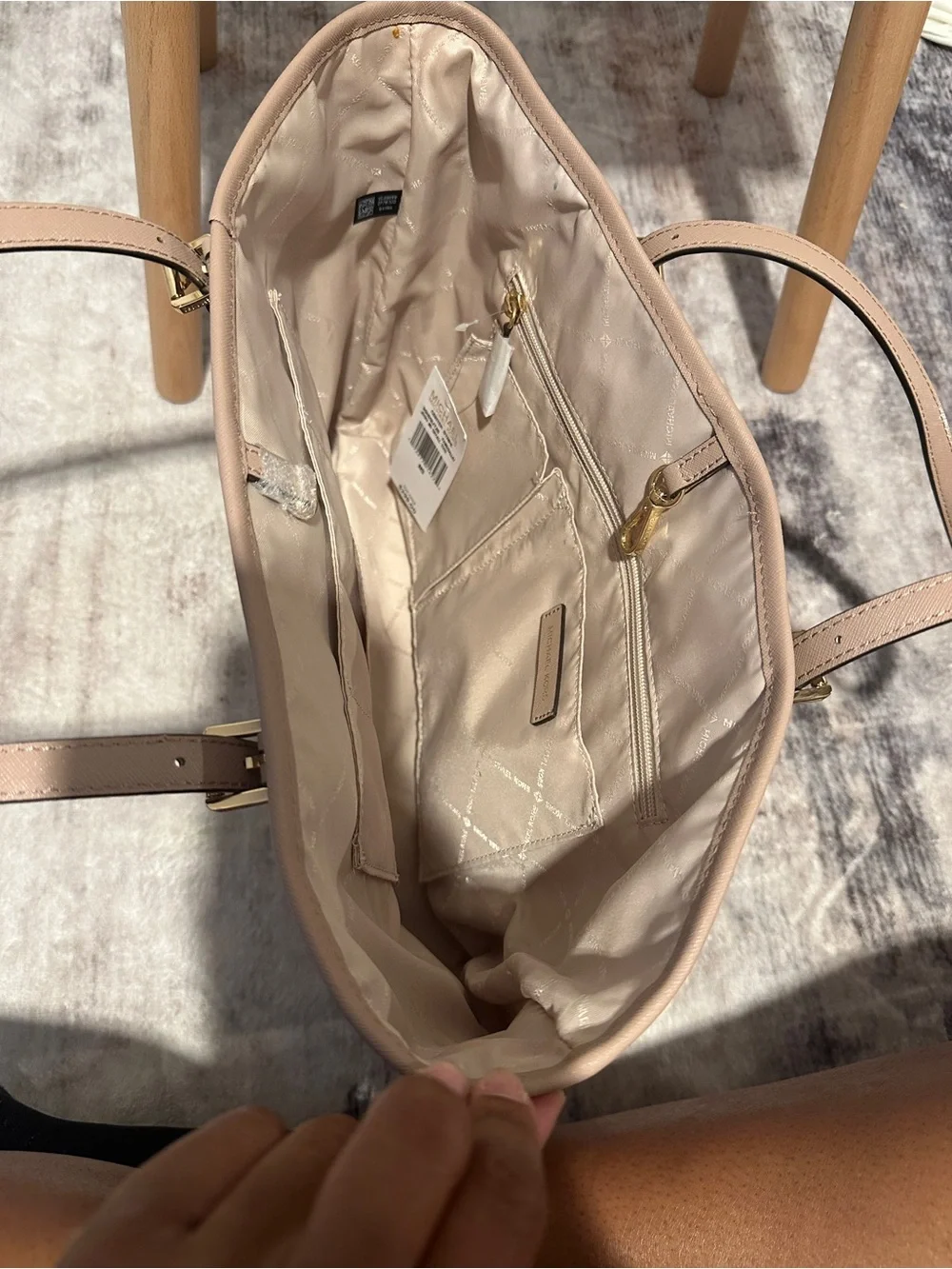 Michael Kors Blush Pink Signature Tote with Center Panel and MK Charm